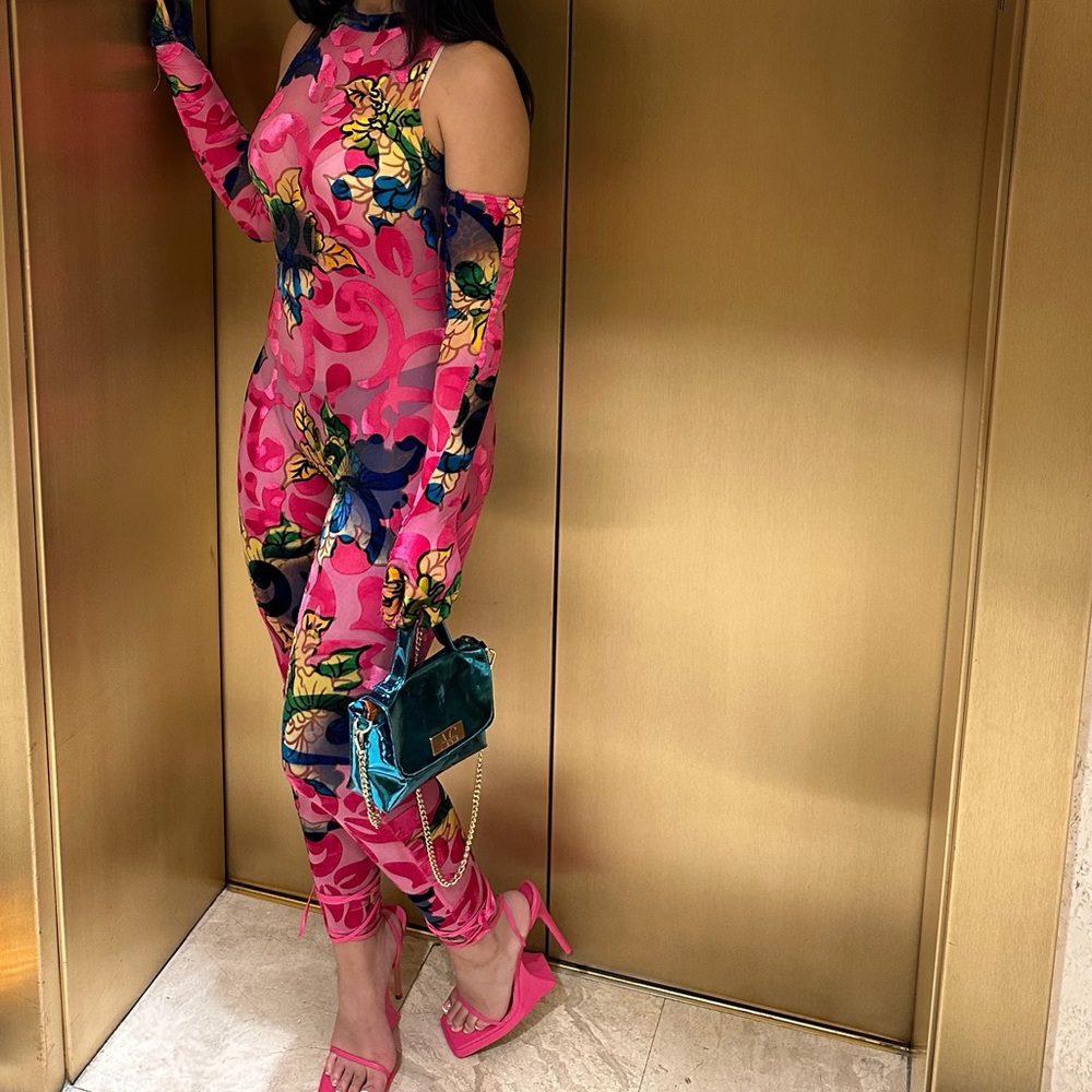 pink mesh jumpsuit